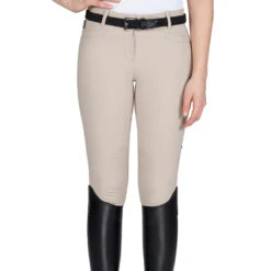 Equiline Women's Ash Riding Breeches With X-Grip Knee Patch 23 Equiline Women's Ash Riding Breeches With X-Grip Knee Patch -Equinora Fashion Shop EQline N08698 Ash.XGripKP Beige Front