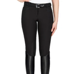 Equiline Women's Ash Riding Breeches With X-Grip Knee Patch 28 Equiline Women's Ash Riding Breeches With X-Grip Knee Patch -Equinora Fashion Shop EQline N08698 Ash.XGripKP Black Front