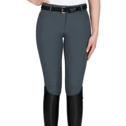 Equiline Women's Ash Riding Breeches With X-Grip Knee Patch 36 Equiline Women's Ash Riding Breeches With X-Grip Knee Patch -Equinora Fashion Shop EQline N08698 Ash.XGripKP Grey Front