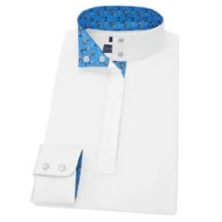 Essex Classics Girls "Roosters" Talent Yarn Straight Collar Long Sleeve Show Shirt -Equinora Fashion Shop Essex.Classics Straight.Collar ESL35 W1 Blue.Roosters Straight Swatch 00